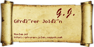 Gfrörer Jolán névjegykártya